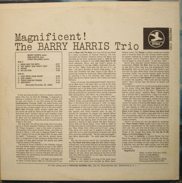 Barry Harris Trio - Magnificent! (Vinyl, LP, Album, Reissue, Stereo) Near Mint (NM or M-) / Very Good (VG)