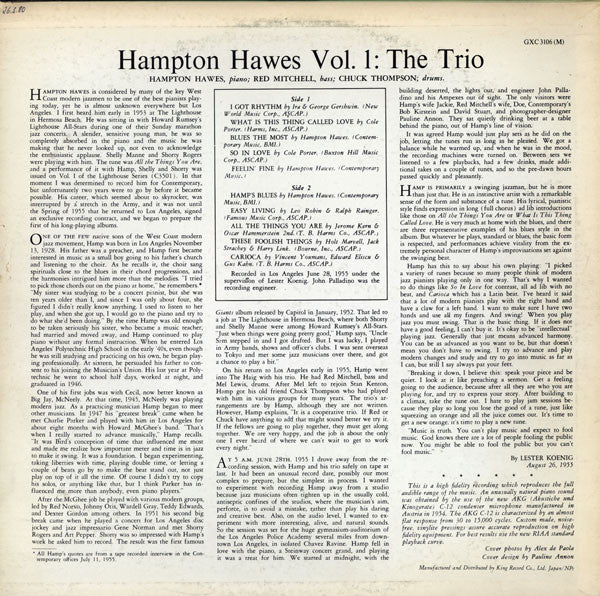 Hampton Hawes Trio - Hampton Hawes Trio, Vol. 1 (Vinyl, LP, Album, ...