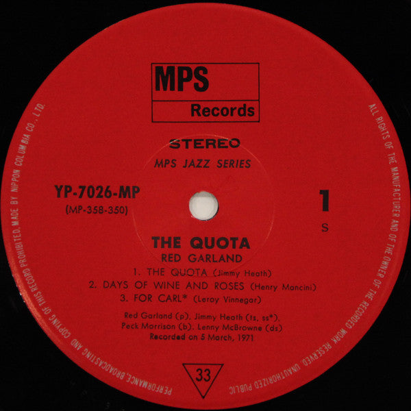 Red Garland - The Quota (Vinyl, LP, Album) Very Good Plus (VG+) / Very Good (VG)