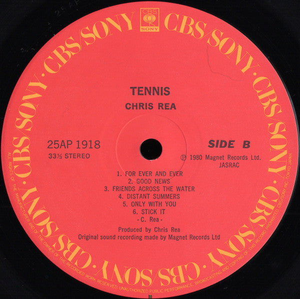 Chris Rea - Tennis (Vinyl, LP, Album) Very Good Plus (VG+) / Very Good Plus (VG+)