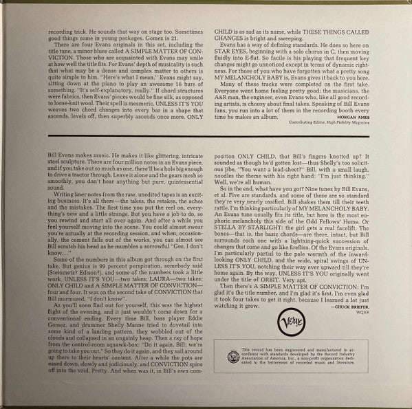 Bill Evans - A Simple Matter Of Conviction (Vinyl, LP, Album, Reissue, Stereo) Very Good (VG) / Good Plus (G+)