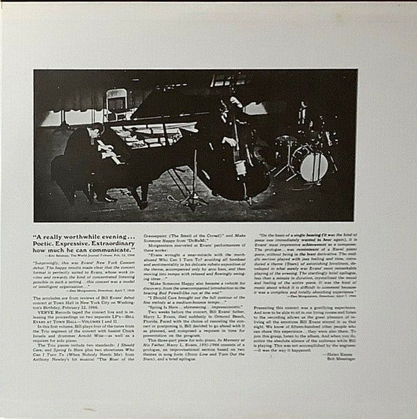 The Bill Evans Trio - Bill Evans At Town Hall (Volume One) (Vinyl, LP, Album, Reissue, Stereo) Near Mint (NM or M-) / Very Good (VG)