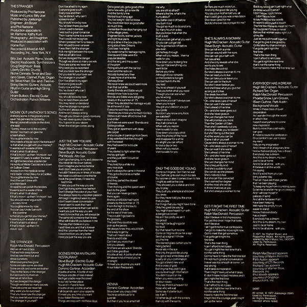 Billy Joel - The Stranger (Vinyl, LP, Album) Good Plus (G+) / Very Good (VG)
