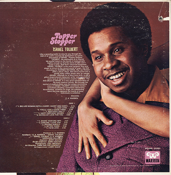 Israel Tolbert - Popper Stopper (Vinyl, LP, Album, Stereo) Good Plus (G+) / Very Good (VG)