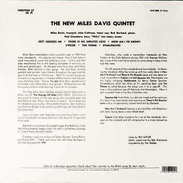 The Miles Davis Quintet - Miles (Vinyl, LP, Album, Reissue) Very Good (VG) / Very Good (VG)