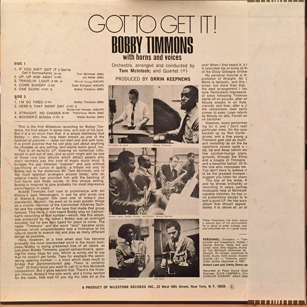 Bobby Timmons - Got To Get It! (Vinyl, LP, Album, Promo) Very Good (VG) / Good Plus (G+)