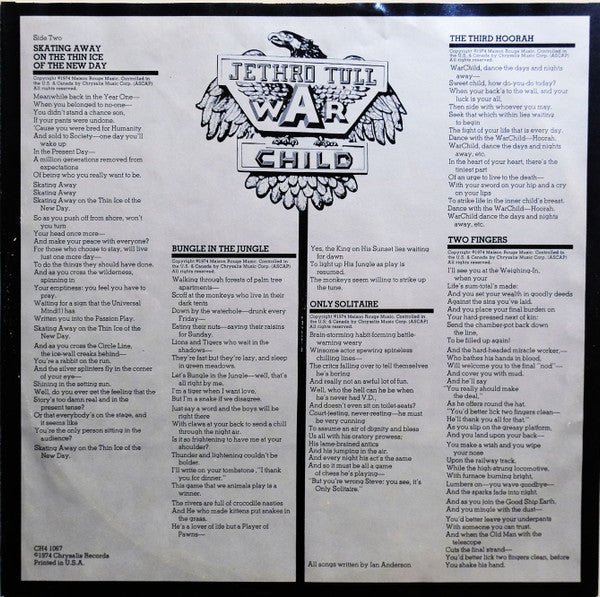 Jethro Tull - War Child (Vinyl, Album, Quadraphonic, LP) Very Good (VG) / Fair (F)