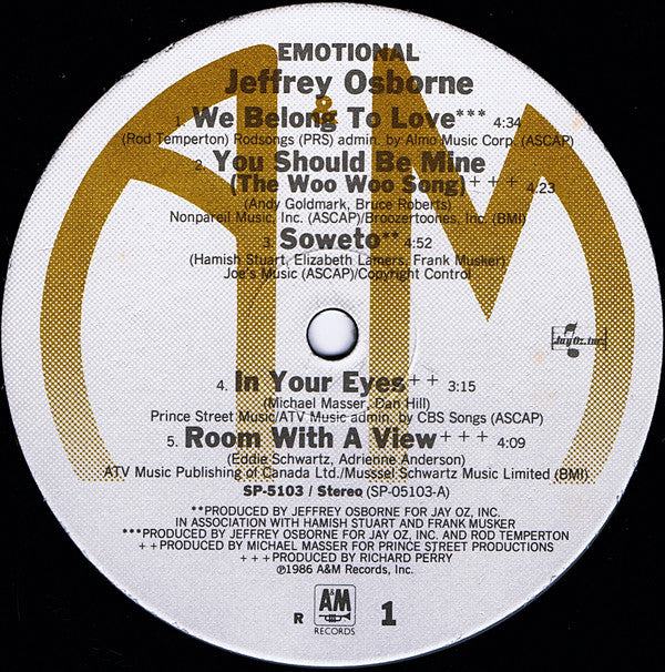 Jeffrey Osborne - Emotional (Vinyl, LP, Album, Stereo) Very Good Plus (VG+) / Very Good (VG)