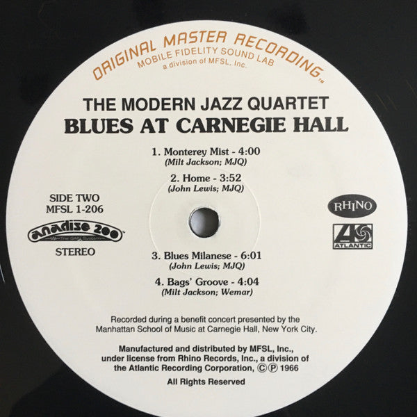 The Modern Jazz Quartet - Blues At Carnegie Hall (Vinyl, LP, Limited Edition, Numbered, Reissue, Remastered, Special Edition) Very Good Plus (VG+) / Very Good Plus (VG+)