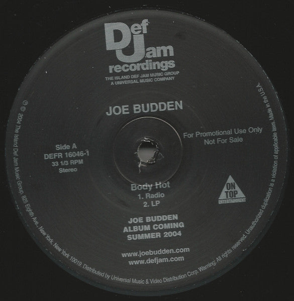 Joe Budden - Body Hot (Vinyl, 12", 33 ⅓ RPM, Single, Promo, Stereo) Very Good (VG) / Very Good (VG)