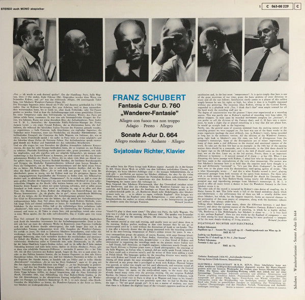 Franz Schubert - Fantasia C-Dur D 760 ``Wanderer-Fantasie'' / Sonate A-Dur D 664 (Vinyl, LP) Very Good Plus (VG+) / Very Good Plus (VG+)