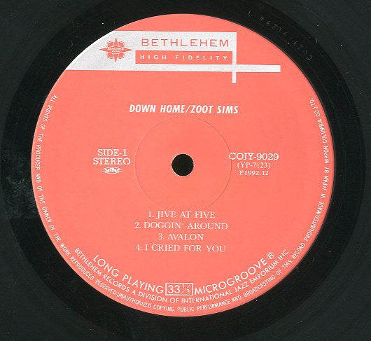 Zoot Sims - Down Home (Vinyl, LP, Album, Limited Edition, Reissue, Stereo) Very Good (VG) / Very Good (VG)