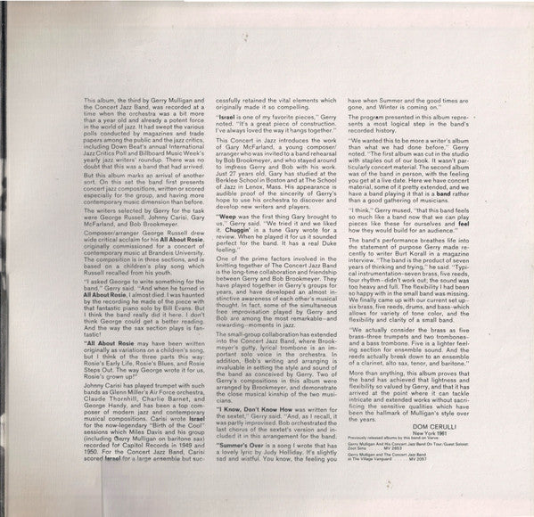 Gerry Mulligan & The Concert Jazz Band - Gerry Mulligan Presents A Concert In Jazz (Vinyl, LP, Album, Reissue, Stereo) Very Good (VG) / Very Good Plus (VG+)