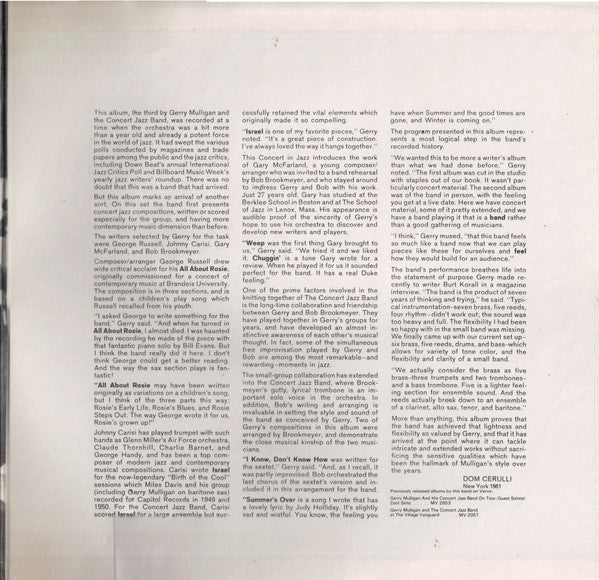 Gerry Mulligan & The Concert Jazz Band - Gerry Mulligan Presents A Concert In Jazz (Vinyl, LP, Album, Reissue, Stereo) Very Good (VG) / Very Good (VG)