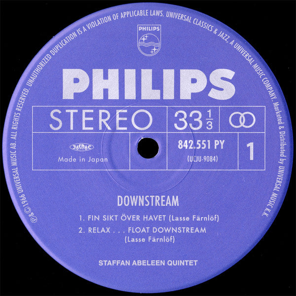 Staffan Abeleen Quintet - Downstream (Vinyl, LP, Album, Limited Edition, Reissue, Remastered, Stereo) Very Good (VG) / Near Mint (NM or M-)