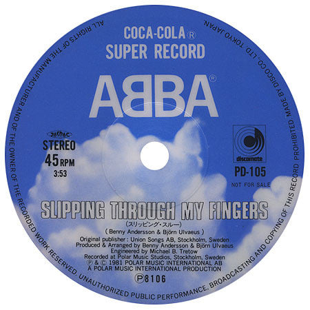ABBA - Slipping Through My Fingers (Vinyl, 7", 45 RPM, Single Sided, Single, Picture Disc, Promo, Stereo) Very Good Plus (VG+) / Very Good (VG)