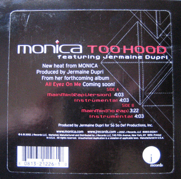 Monica - Too Hood (Vinyl, 12") Good Plus (G+) / Good Plus (G+)
