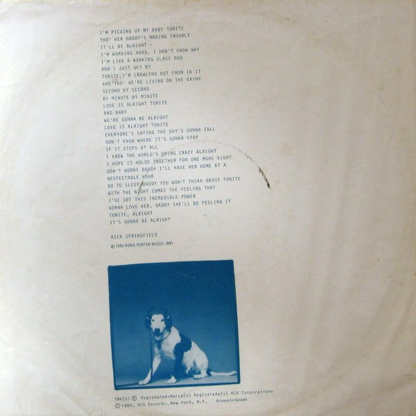Rick Springfield - Working Class Dog (Vinyl, LP, Album) Very Good (VG) / Very Good (VG)