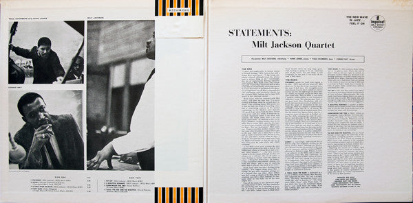 The Milt Jackson Quartet - Statements (Vinyl, LP, Album, Reissue, Stereo) Very Good (VG) / Very Good Plus (VG+)