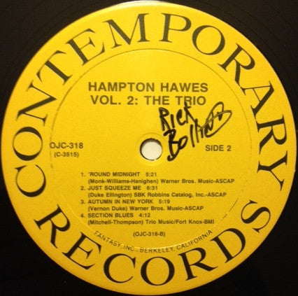 Hampton Hawes - This Is Hampton Hawes Vol. 2: The Trio (Vinyl, LP, Album) Very Good Plus (VG+) / Very Good Plus (VG+)