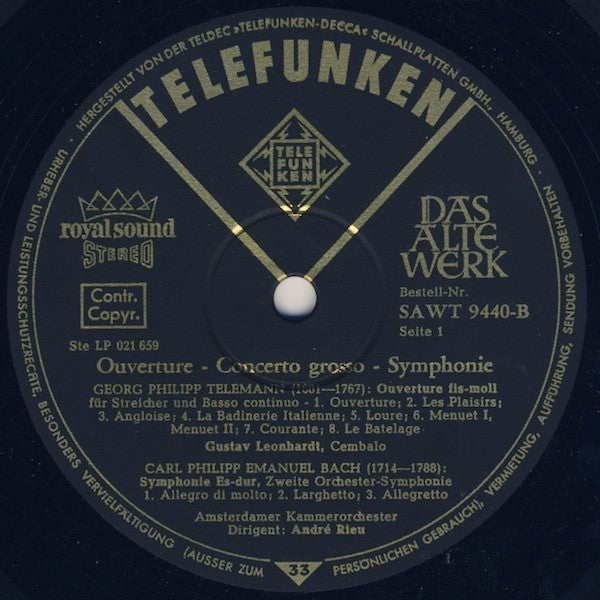Georg Philipp Telemann - Overtüre • Concerto Grosso • Symphonie (Vinyl, LP) Very Good Plus (VG+) / Very Good (VG)