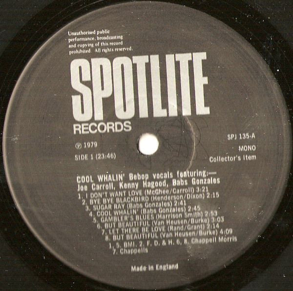 Various - Cool Whalin' - Be Bop Vocals, Rare And Unissued Material (Vinyl, LP, Album, Compilation, Mono) Near Mint (NM or M-) / Very Good Plus (VG+)