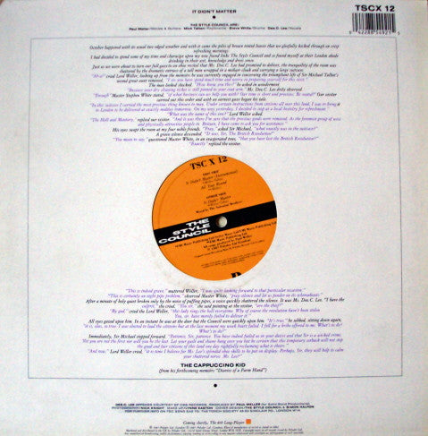 The Style Council - It Didn't Matter (Vinyl, 12", 45 RPM, Single) Near Mint (NM or M-) / Very Good Plus (VG+)