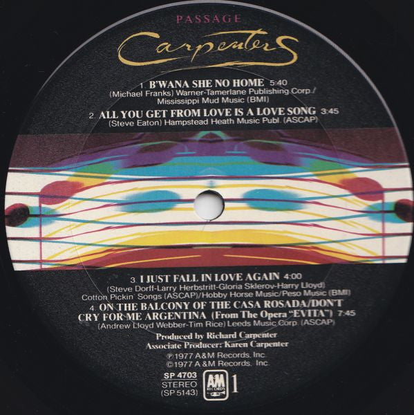 Carpenters - Passage (Vinyl, LP, Album, Repress) Good Plus (G+) / Fair (F)