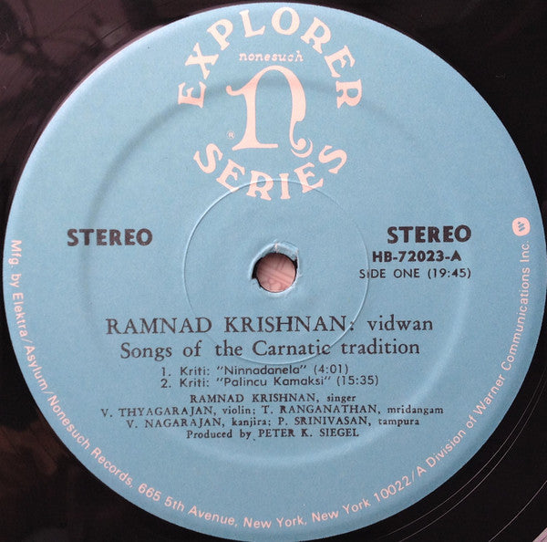 Ramnad Krishnan - Vidwan/Songs Of The Carnatic Tradition = 南インド古典声楽の真髄 (2xVinyl, LP, Album, Reissue, Stereo) Very Good Plus (VG+) / Very Good Plus (VG+)