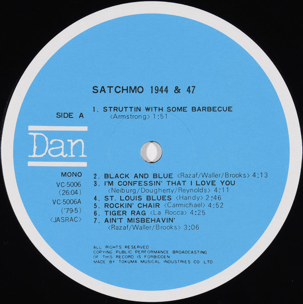 Louis Armstrong - Satchmo 1944 & 47 (Vinyl, LP, Compilation, Mono) Near Mint (NM or M-) / Very Good Plus (VG+)