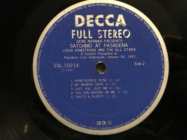 Louis Armstrong And His All-Stars - Satchmo At Pasadena (Vinyl, LP, Album, Stereo) Very Good Plus (VG+) / Very Good Plus (VG+)