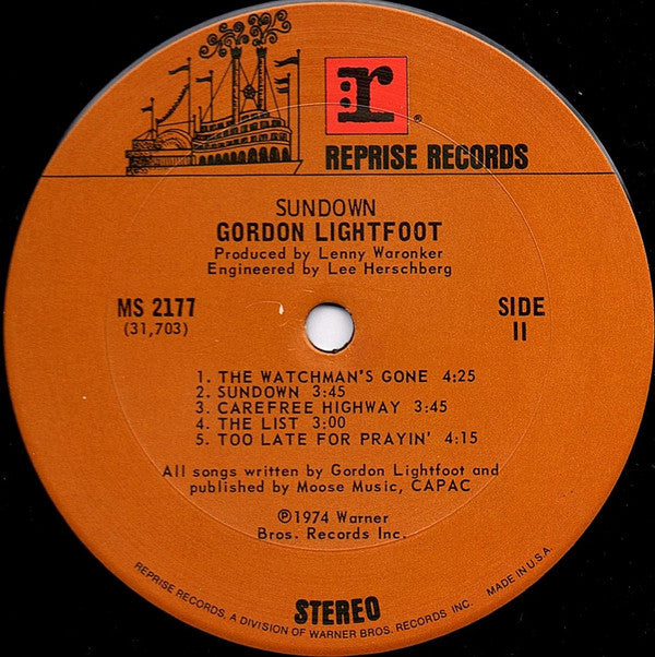 Gordon Lightfoot - Sundown (Vinyl, LP, Album) Very Good (VG) / Very Good Plus (VG+)