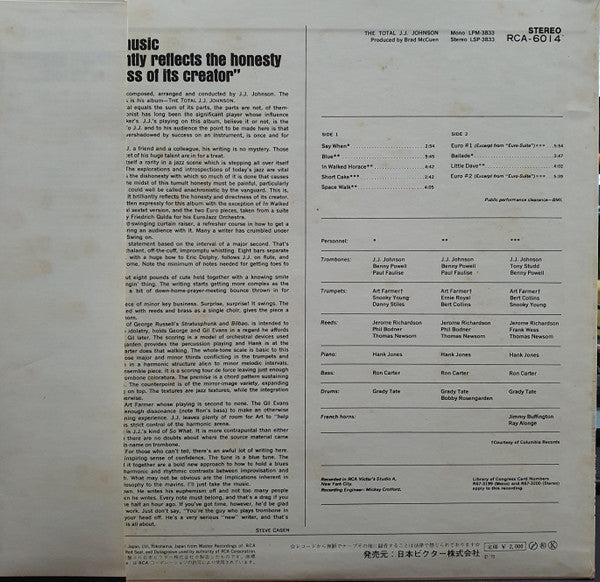 JJ Johnson - The Total JJ Johnson (Vinyl, LP, Album, Reissue, Stereo) Very Good (VG) / Very Good (VG)