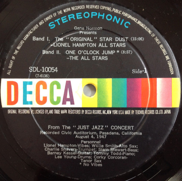 Lionel Hampton All Stars - Gene Norman Presents The "Original" Lionel Hampton Star Dust (Vinyl, LP, Stereo) Very Good (VG) / Very Good (VG)