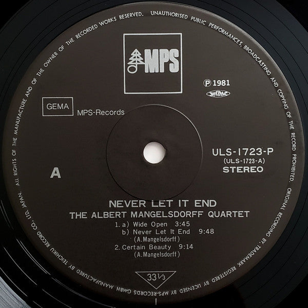 The Albert Mangelsdorff Quartet - Never Let It End (Vinyl, LP, Album, Reissue) Very Good Plus (VG+) / Good Plus (G+)