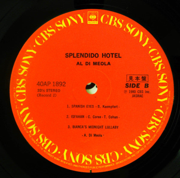 Al Di Meola - Splendido Hotel (2xVinyl, LP, Album, Promo) Very Good Plus (VG+) / Very Good (VG)