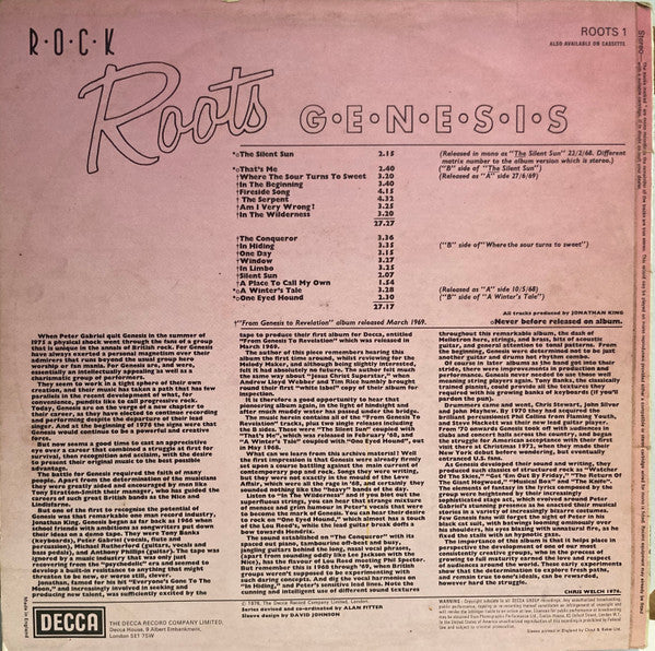 Genesis - Rock Roots (Vinyl, LP, Album, Reissue, Stereo, Mono) Very Good Plus (VG+) / Very Good (VG)