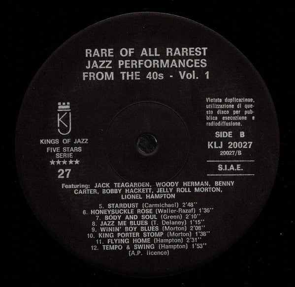 Various - Here Are From The 40's Rare Of All Rarest Jazz Performances Vol. 1 (Vinyl, LP, Compilation) Good Plus (G+) / Very Good (VG)