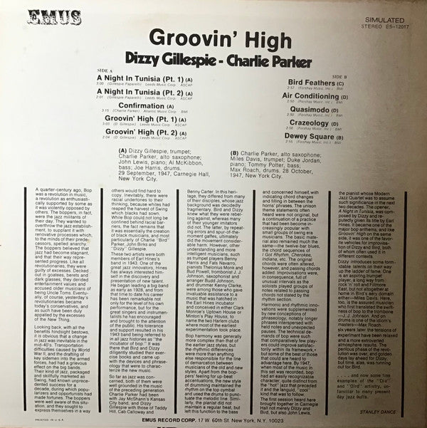 Dizzy Gillespie - Groovin' High (Vinyl, LP, Compilation) Very Good (VG) / Very Good (VG)