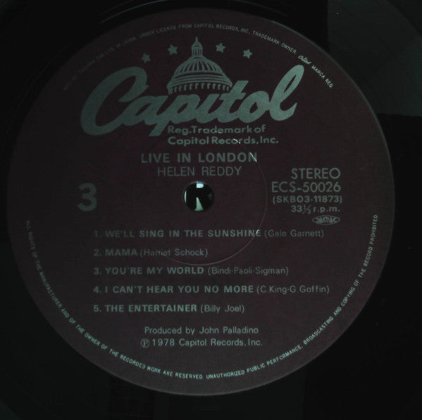 Helen Reddy - Live In London (2xVinyl, LP) Very Good (VG) / Very Good (VG)