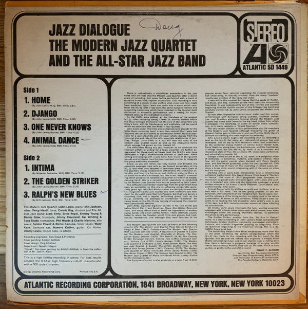 The Modern Jazz Quartet - Jazz Dialogue (Vinyl, LP, Album, Repress, Stereo) Good Plus (G+) / Good (G)