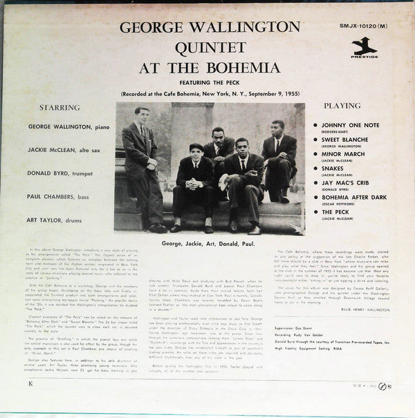 George Wallington Quintet - George Wallington Quintet At The Bohemia (Vinyl, LP, Album, Promo, Reissue, Mono) Very Good (VG) / Very Good (VG)