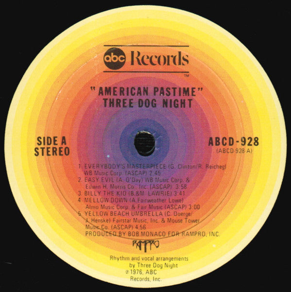 Three Dog Night - American Pastime (Vinyl, LP, Album, Stereo) Very Good Plus (VG+) / Very Good Plus (VG+)