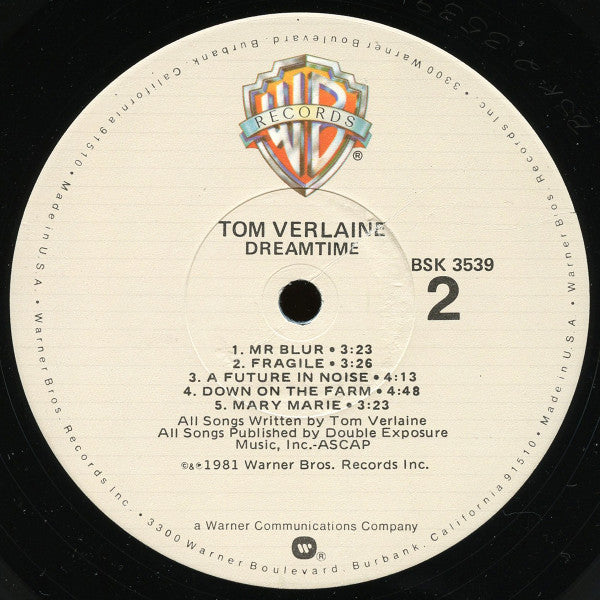 Tom Verlaine - Dreamtime (Vinyl, LP, Album) Good Plus (G+) / Very Good Plus (VG+)