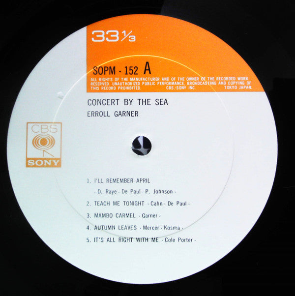 Erroll Garner - Concert By The Sea (Vinyl, LP, Album, Reissue, Mono) Very Good Plus (VG+) / Very Good Plus (VG+)