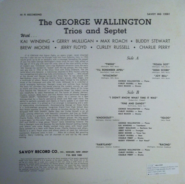 George Wallington Trio - The George Wallington Trios & Septet (Viny...