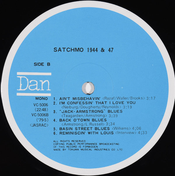 Louis Armstrong - Satchmo 1944 & 47 (Vinyl, LP, Compilation, Mono) Near Mint (NM or M-) / Very Good Plus (VG+)