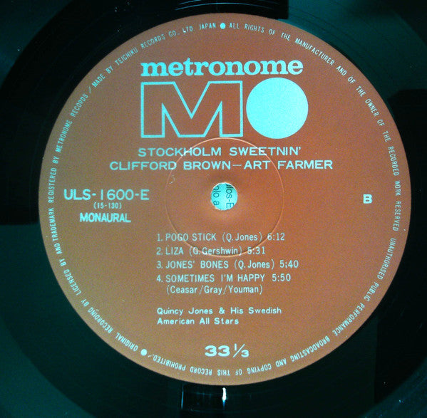 Clifford Brown - Stockholm Sweetnin' (Vinyl, LP, Compilation, Reissue, Mono) Very Good (VG) / Very Good Plus (VG+)