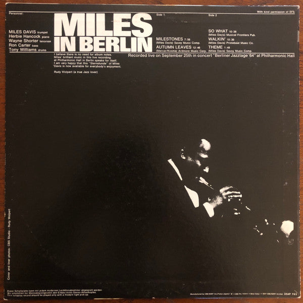 Miles Davis - Miles In Berlin (Vinyl, LP, Album, Promo, Reissue) Very Good Plus (VG+) / Good Plus (G+)