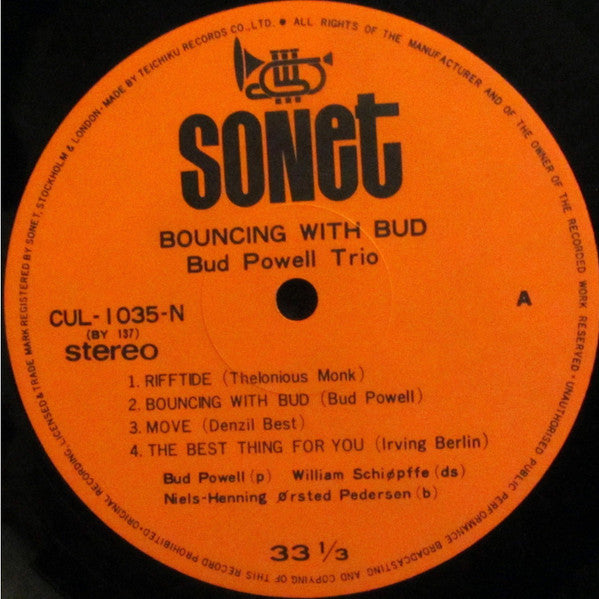 The Bud Powell Trio - Bouncing With Bud (Vinyl, LP, Album, Reissue, Stereo) Very Good Plus (VG+) / Very Good Plus (VG+)